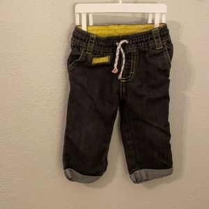 Genuine Kids 12 months denim jeans, lime green stitching, working drawstring!